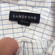 Chemise Lands' End Taille L Blanche Carreaux Bleus 100% Coton Manches longues