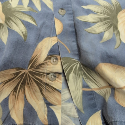 Chemise Hawaïenne Pierre Cardin L Bleu Feuillage Made in Korea Vintage