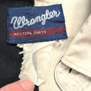 Chemise Wrangler Western Rare Broderie Manches Longues Bleu Marine et Crème T.XL
