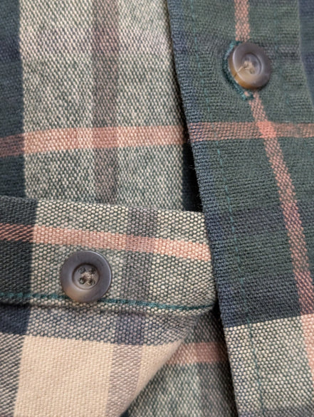 L.L. Bean Chamois Flanelle Coudes Réparés Vert Marron L USURE VINTAGE | 325S