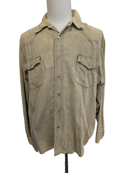 Chemise Western T.L Velours Côtelé Crème MO55 ISSUE Boutons Nacrés Vtg