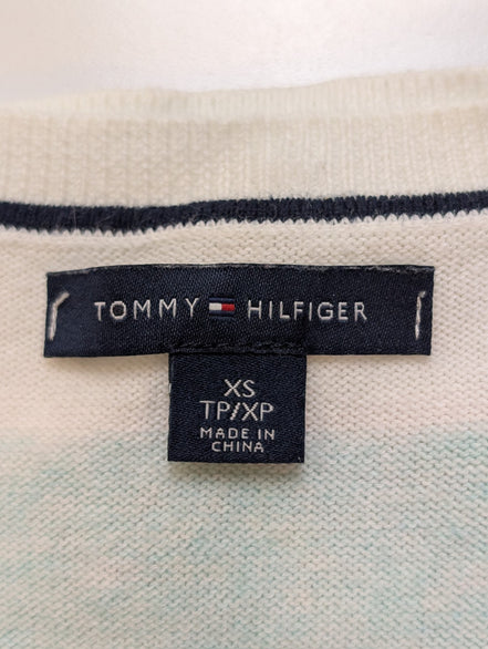 Pull Col V Tommy Hilfiger à rayures Rose Bleu Blanc Femme - Taille XS