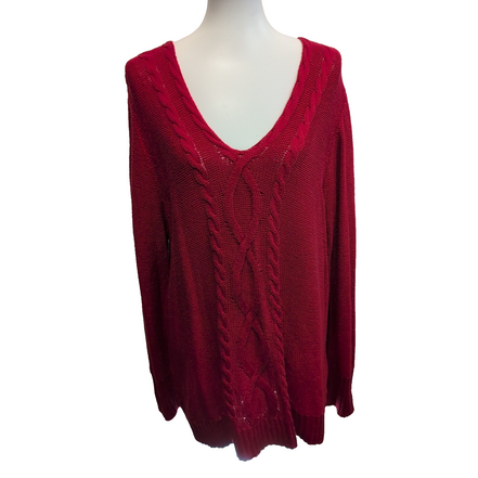 Pull CHAPS  Femme 3XL XXXG Rouge Vif Col V Torsades Coton