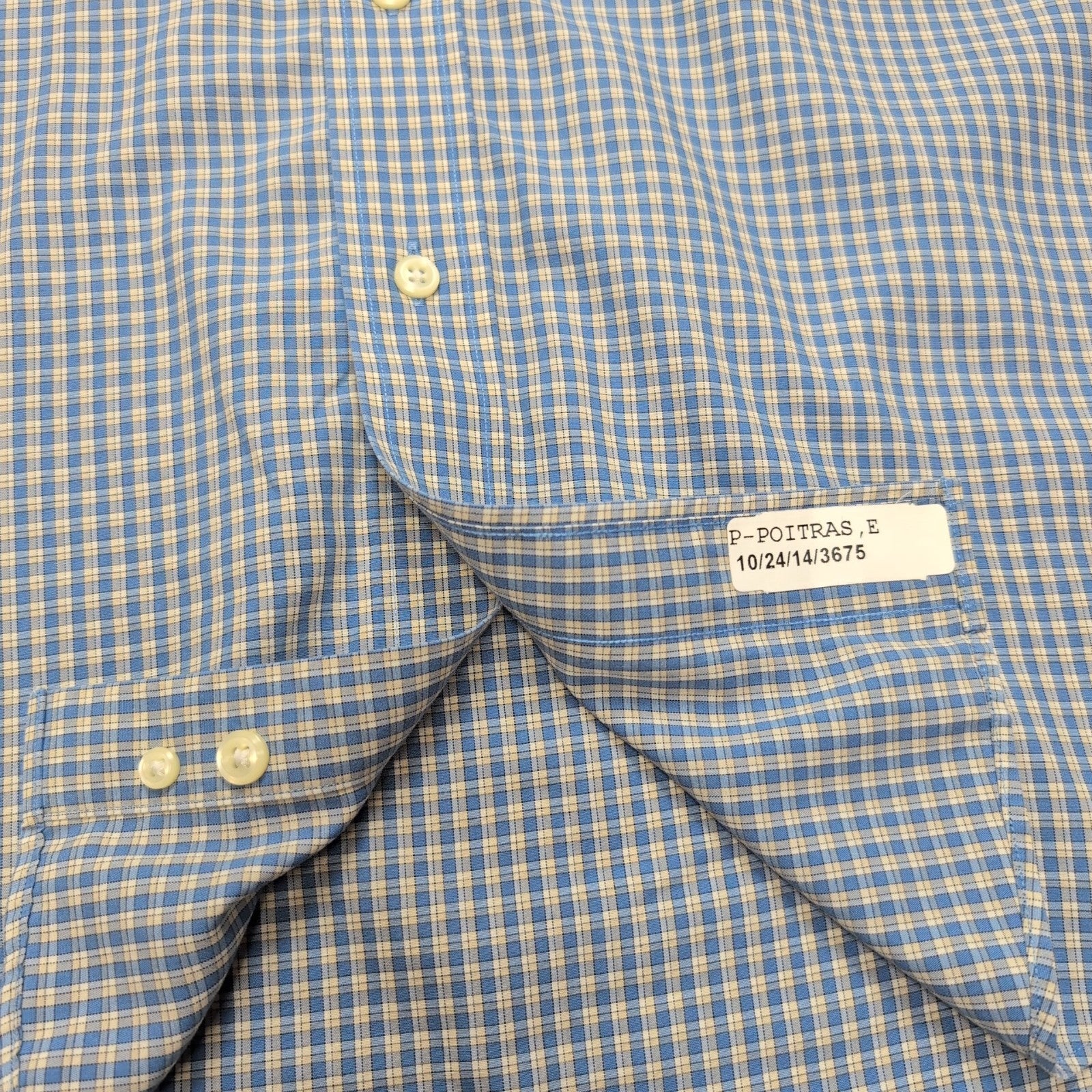 Chemise LL Bean bleu ciel petits carreaux manches longues 1 poche L