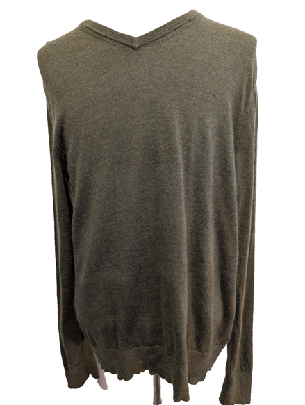 Pull CALVIN KLEIN Col V 100% Laine Mérinos Extra Fine Kaki Homme XL/XXL