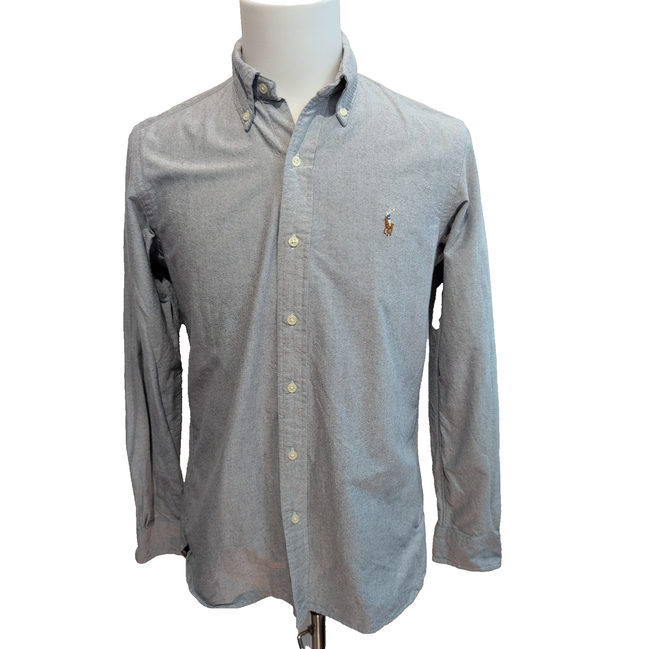 Chemise Ralph Lauren S Gris Uni Oxford Logo Marron Coton manches longues