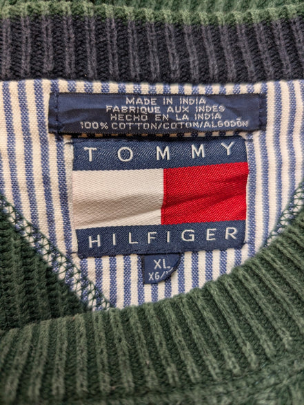 Pull Tommy Hilfiger vintage vert foncé écusson doré homme XL/XXL