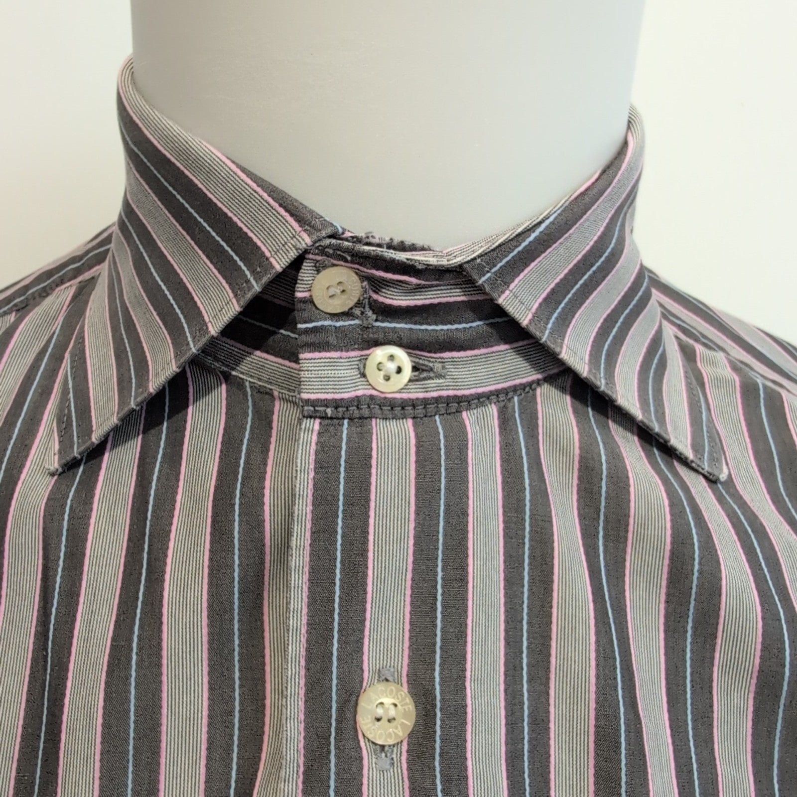 Chemise Lacoste L Rayures Marron Rose Bleu Coton Logo Poche manches longues
