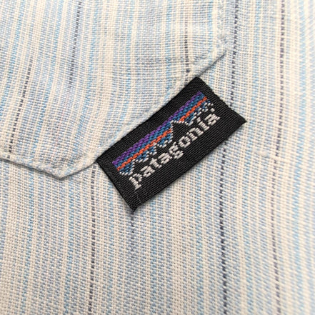Chemise Patagonia S 100% Chanvre Bleu Rayures Manches Courtes Vintage