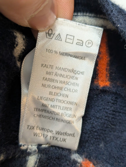 Pull Long CYNTHIA ROWLEY 100% Laine Mérinos Extra Fine Bleu Rayé Femme