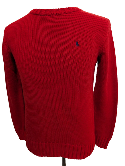 Pull POLO Ralph Lauren Rouge Logo Marine Made in Hong Kong - Taille S