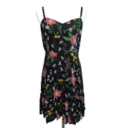Robe d'été Fleurie Noire Viscose Bretelles Réglables Taille L