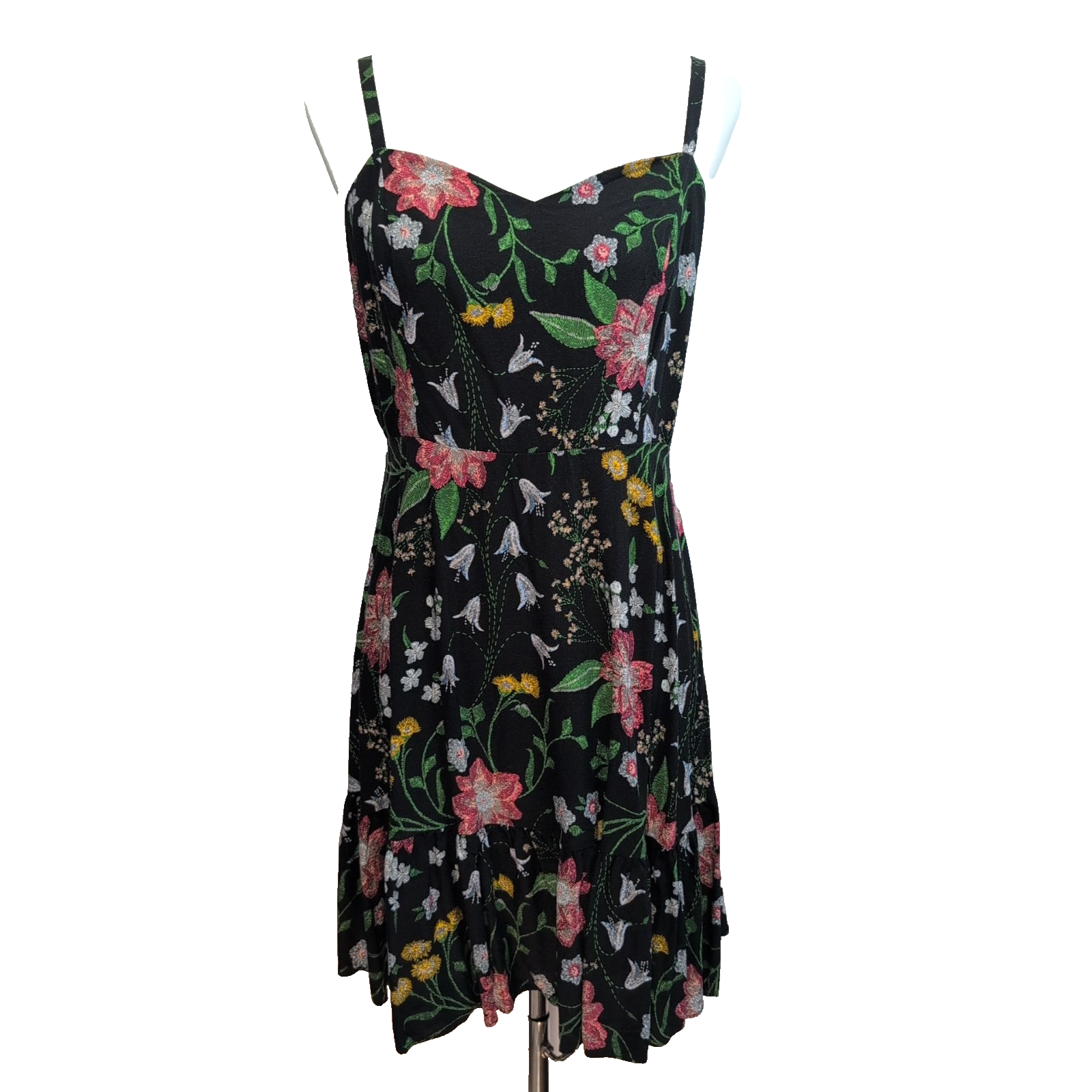 Robe d'été Fleurie Noire Viscose Bretelles Réglables Taille L