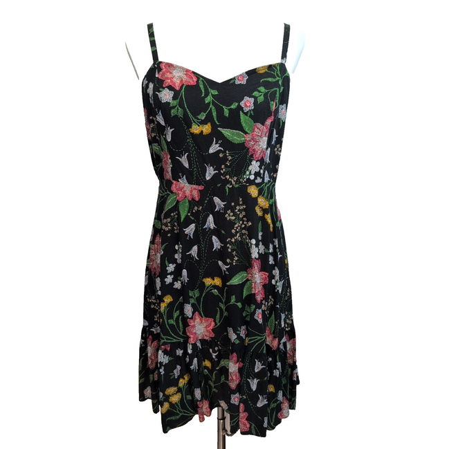 Robe d'été Fleurie Noire Viscose Bretelles Réglables Taille L