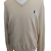 Pull Polo Ralph Lauren Col V 100% Laine d'Agneau Crème - Taille L