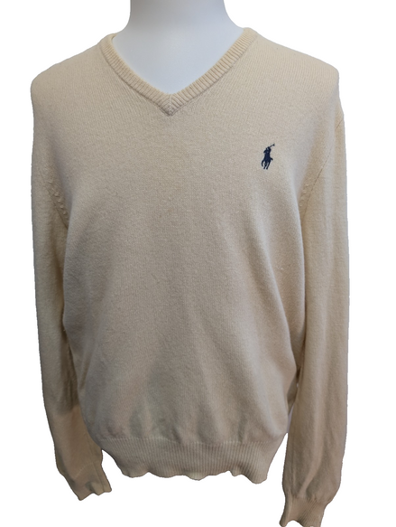 Pull Polo Ralph Lauren Col V 100% Laine d'Agneau Crème - Taille L