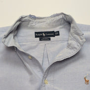 Chemise Ralph Lauren Blake M Bleu Clair Logo Marron Coton manches longues