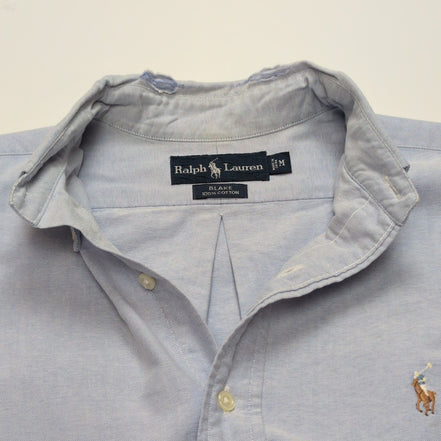 Chemise Ralph Lauren Blake M Bleu Clair Logo Marron Coton manches longues