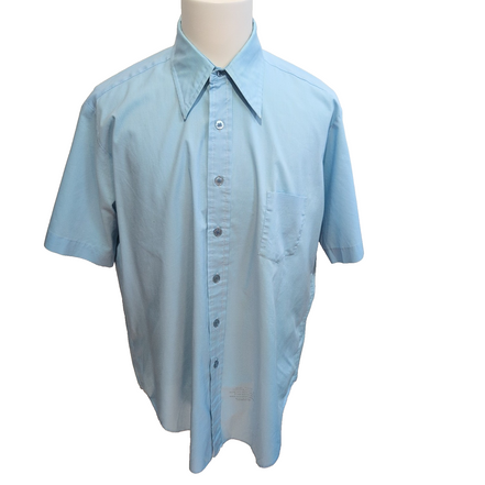 Chemise Sears XL Bleu Uni Col Pointe Manches Courtes Permanent Press