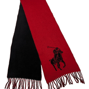Écharpe Polo Ralph Lauren Réversible Logo Géant Noir Rouge Laine d'Agneau Italy