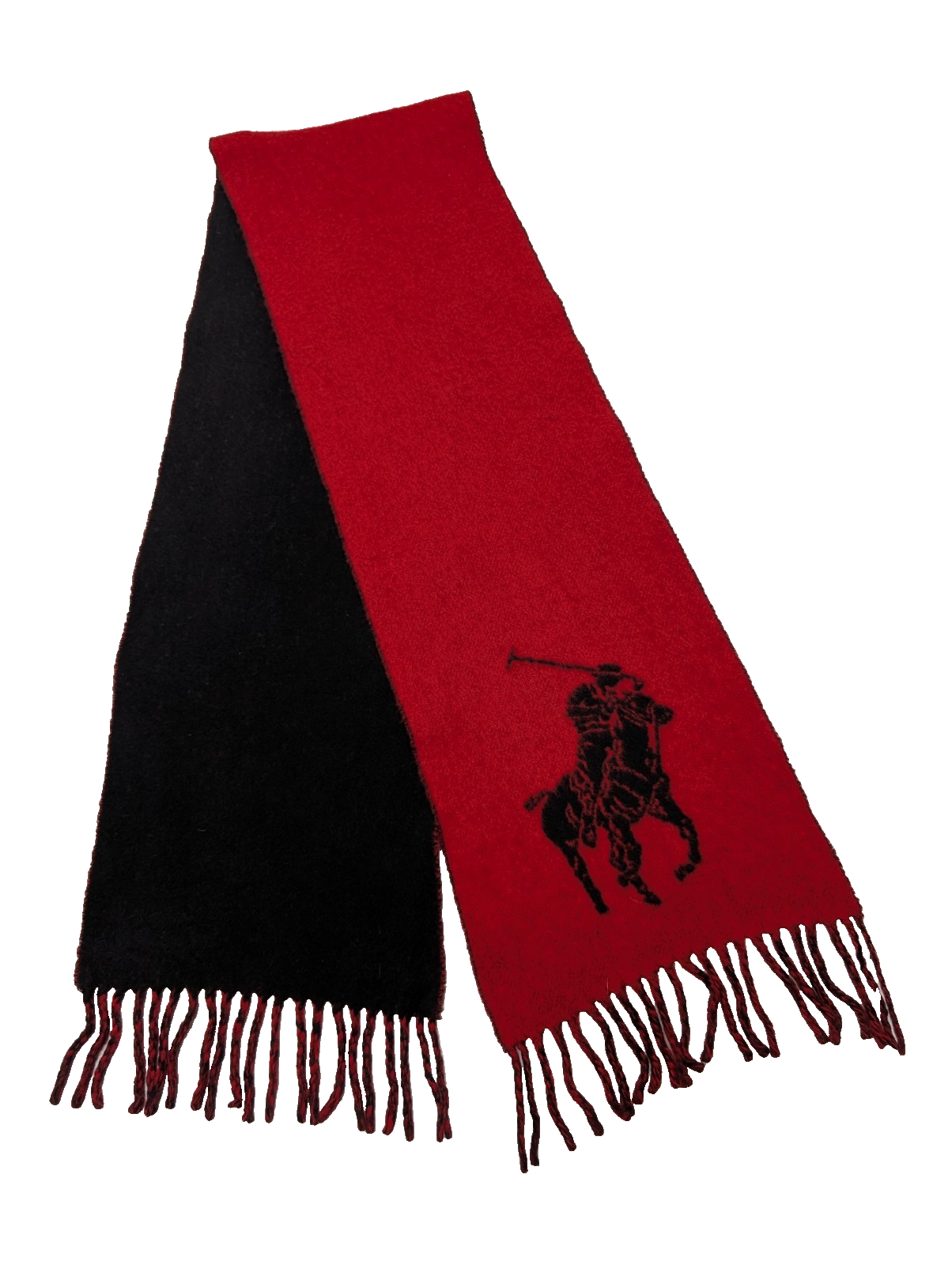 Écharpe Polo Ralph Lauren Réversible Logo Géant Noir Rouge Laine d'Agneau Italy