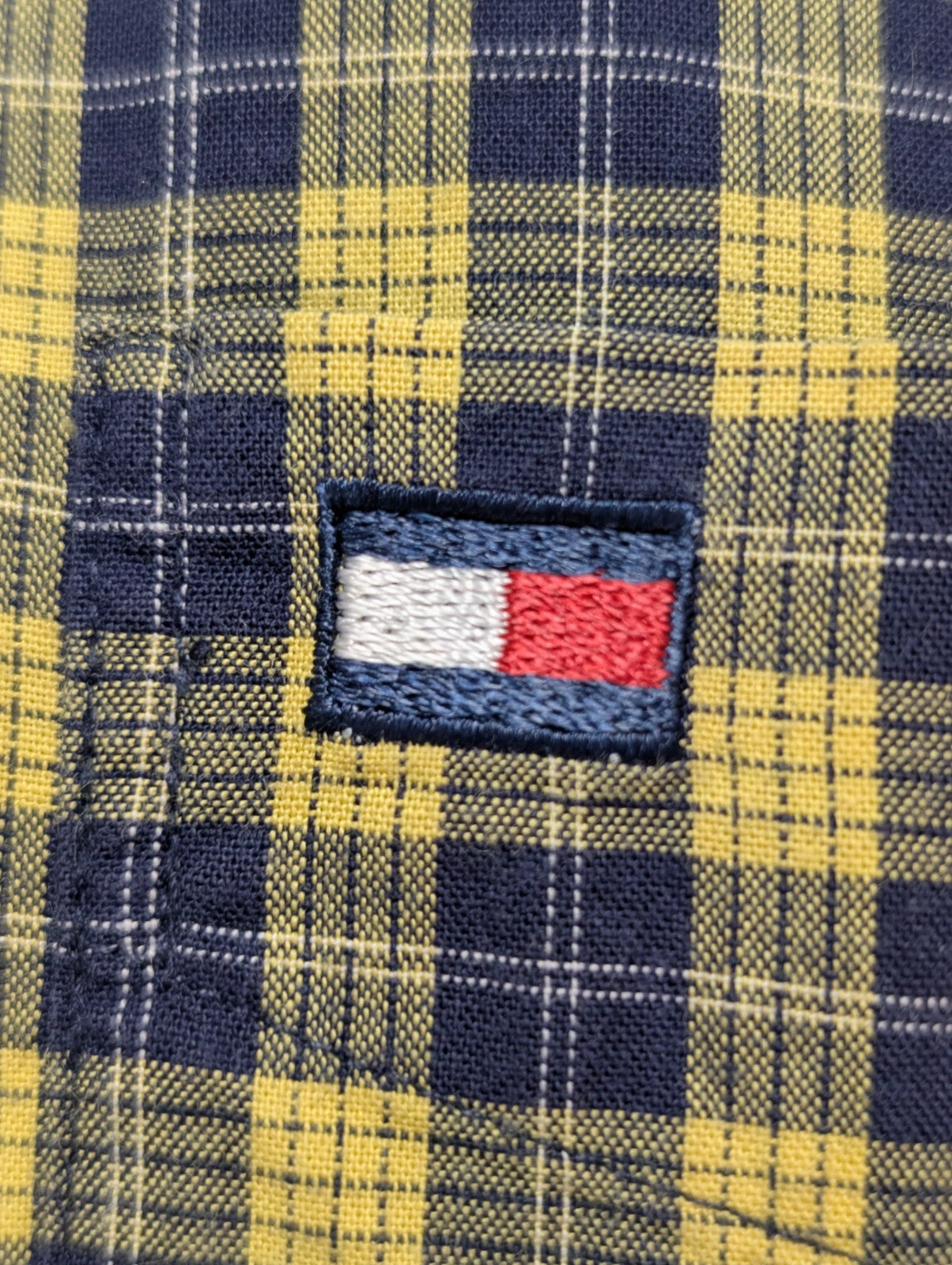 Chemise Tommy Hilfiger jaune à carreaux manches courtes taille L Vintage homme