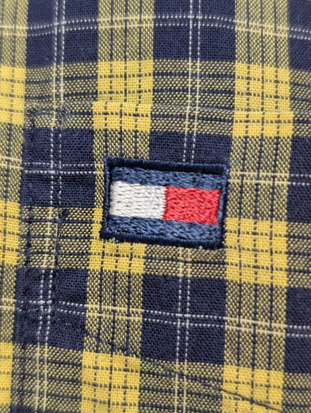 Chemise Tommy Hilfiger jaune à carreaux manches courtes taille L Vintage homme