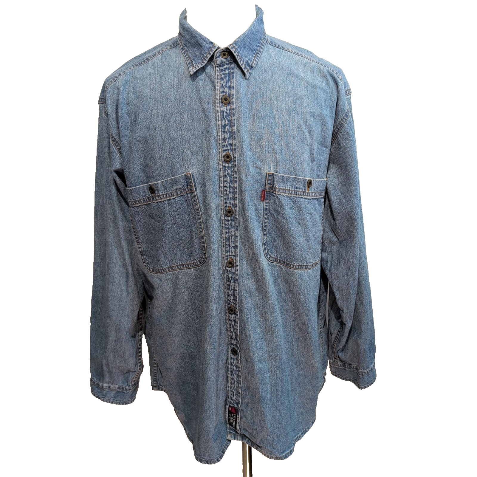 Chemise Levi's XL TG Jean Bleu 100% Coton 2 Poches Boutons Métal Mch longues