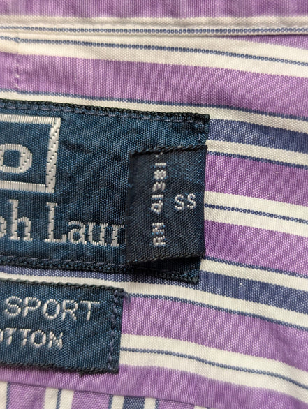 Chemise Polo Ralph Lauren Shirt M Curham Sport Violet Rayée Poche Col Classique