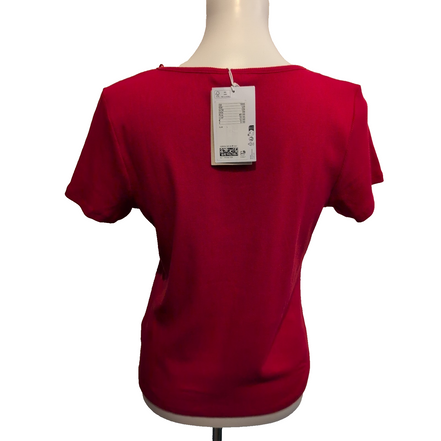 Haut Femme MONKI Taille L Rouge Manches Courtes Coton Neuf avec Étiquette