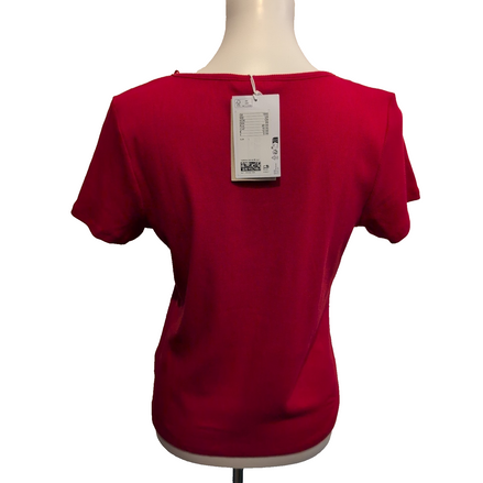 Haut Femme MONKI Taille L Rouge Manches Courtes Coton Neuf avec Étiquette