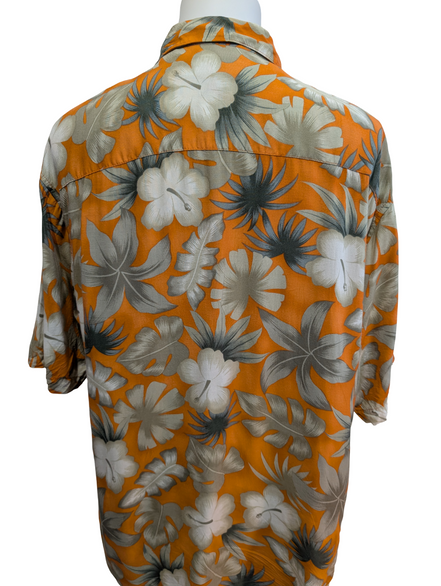 Chemise Hawaïenne Consensus 100% Rayonne - Orange Motif Fleuri - Taille L