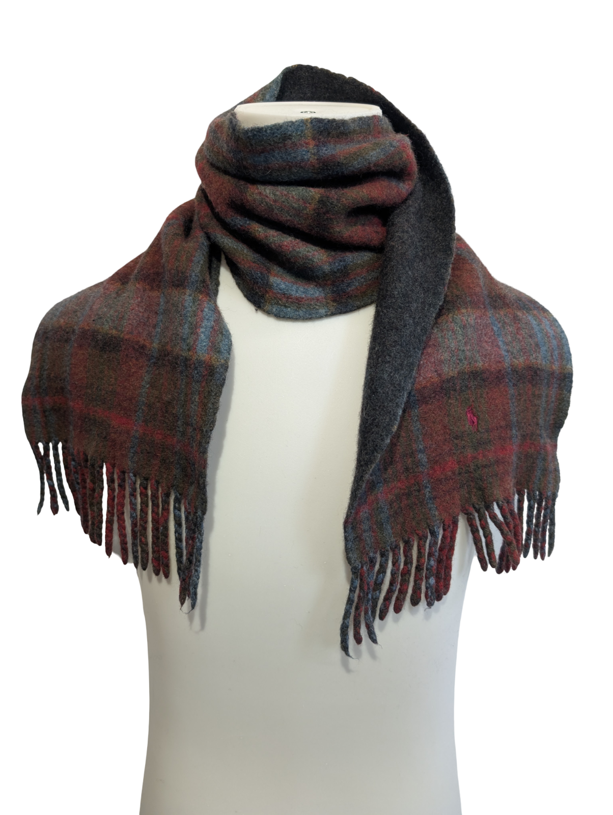 Écharpe Polo Ralph Lauren Carreaux Bordeaux Marron Laine Italie