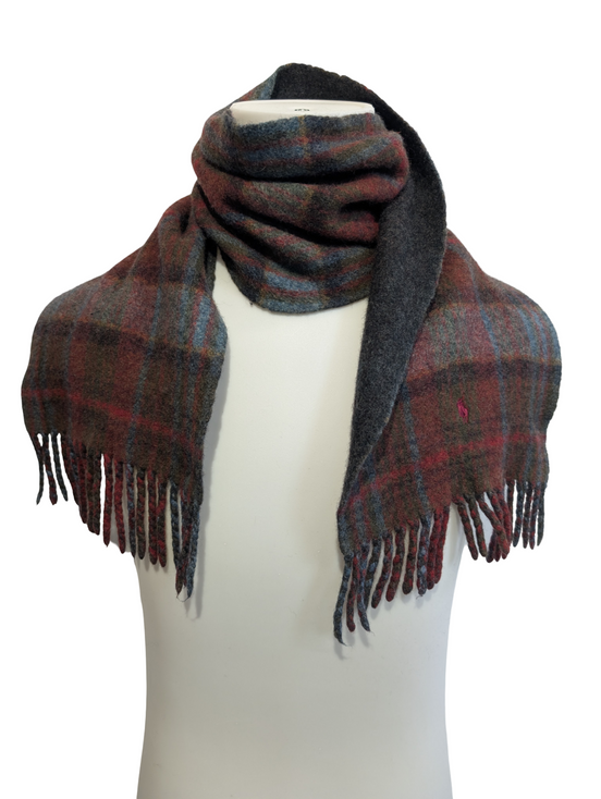 Écharpe Polo Ralph Lauren Carreaux Bordeaux Marron Laine Italie