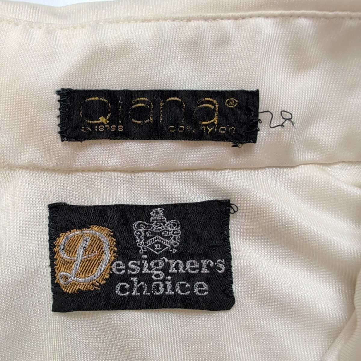 Chemise Vintage Qiana Esquires Choice Nylon 70s Beige Crème Col Pointes S