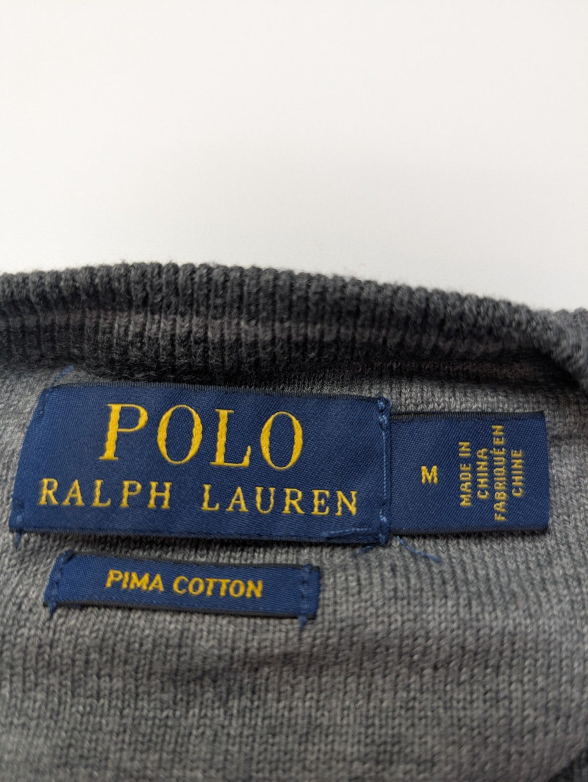 Pull Polo Ralph Lauren gris anthracite coton Pima col rond taille M logo noir