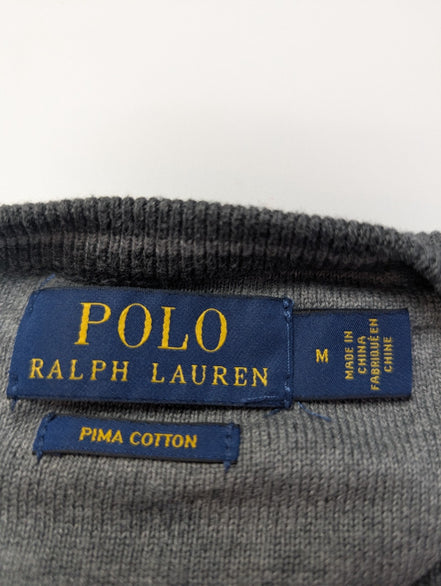 Pull Polo Ralph Lauren gris anthracite coton Pima col rond taille M logo noir