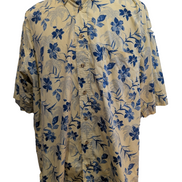 Chemise Hawaïenne Natural Issue Jaune Pâle Fleurs Bleues Coton - Taille XLT