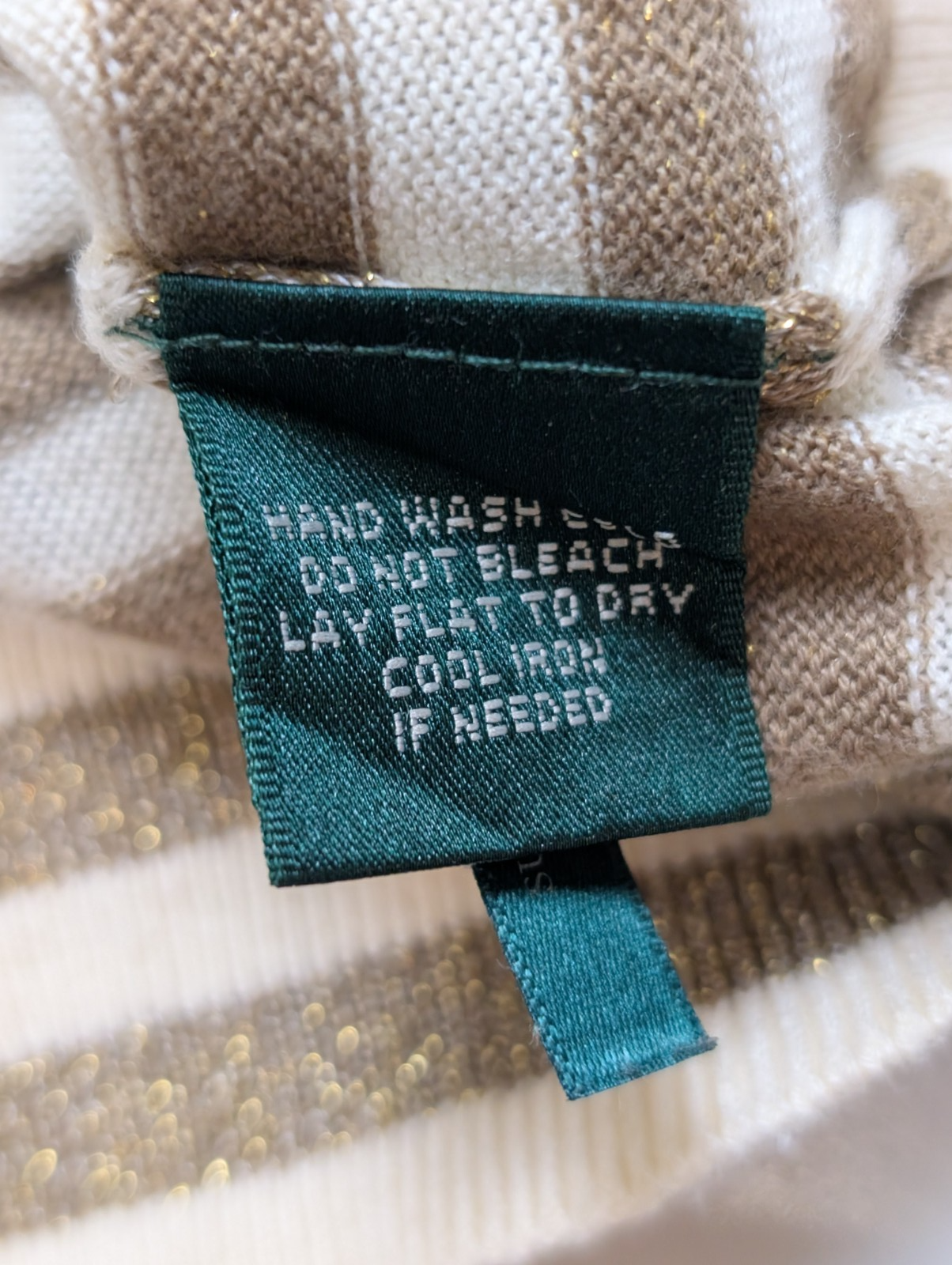 Pull Ralph Lauren (Lauren) Femme M Blanc Cassé Rayures Dorées Métal Chic 🏷️