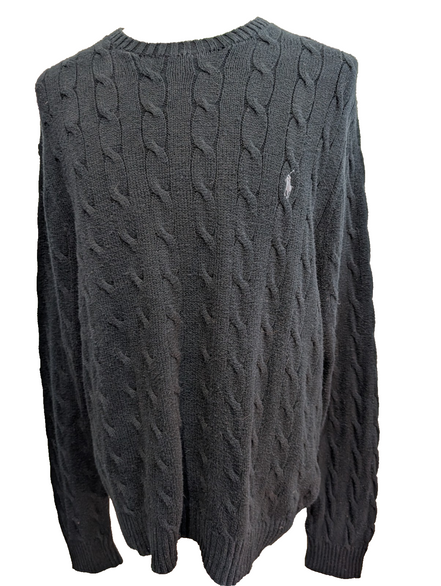 Pull Polo Ralph Lauren Torsadé Noir Logo Gris - Taille XL / XXL
