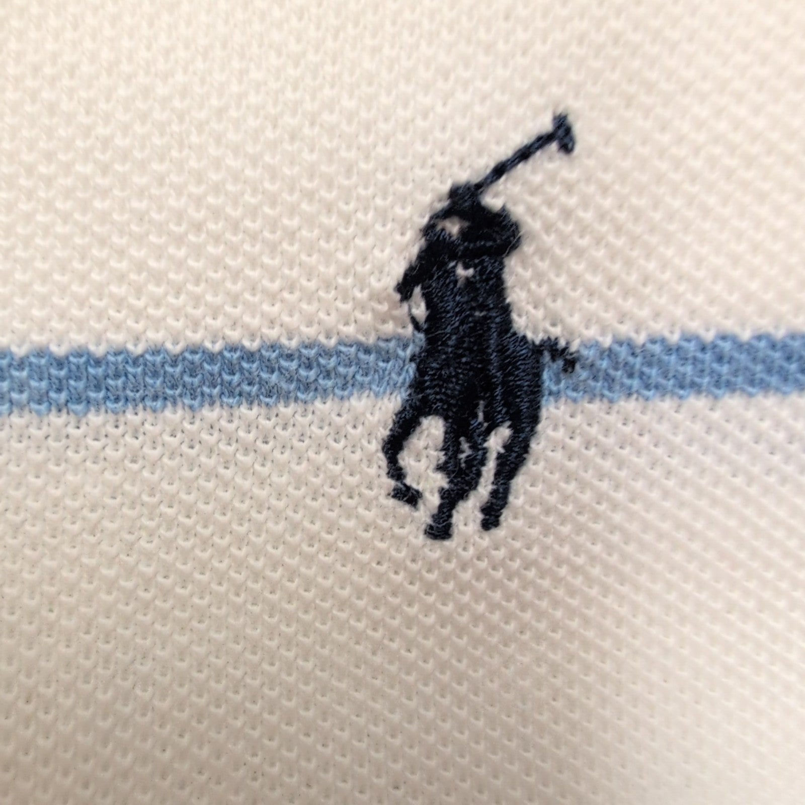 Polo Ralph Lauren Homme XL Blanc Rayures Bleues Logo Noir Polo Manches Courtes