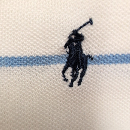 Polo Ralph Lauren Homme XL Blanc Rayures Bleues Logo Noir Polo Manches Courtes