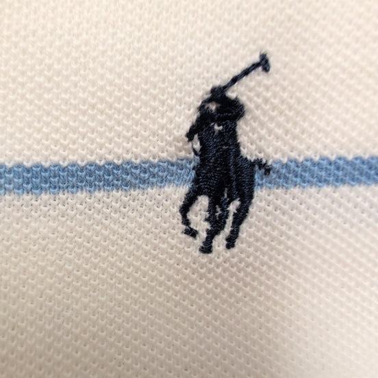Polo Ralph Lauren Homme XL Blanc Rayures Bleues Logo Noir Polo Manches Courtes