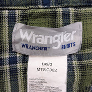 Wrangler L Chemise Western Flanelle Verte Carreaux Boutons-pression