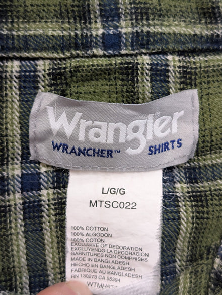 Wrangler L Chemise Western Flanelle Verte Carreaux Boutons-pression