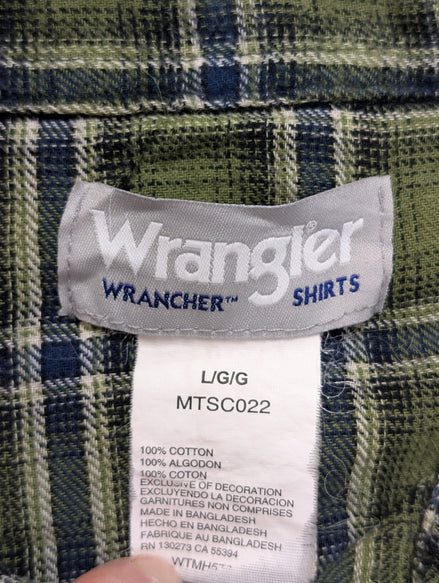 Wrangler L Chemise Western Flanelle Verte Carreaux Boutons-pression