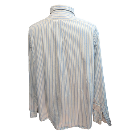Chemise Ralph Lauren XXL Blanche Rayures Bleu Noir Logo Bleu Clair