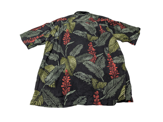 Chemise hawaïenne soie noire Tommy Bahama feuilles manches courtes taille S