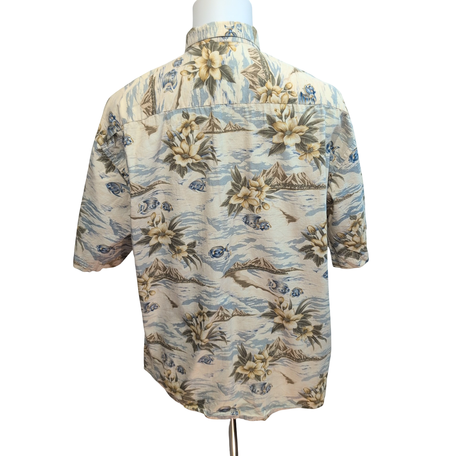 Chemise Hawaïenne Pierre Cardin XL Poissons Beige 100% Coton manches courtes