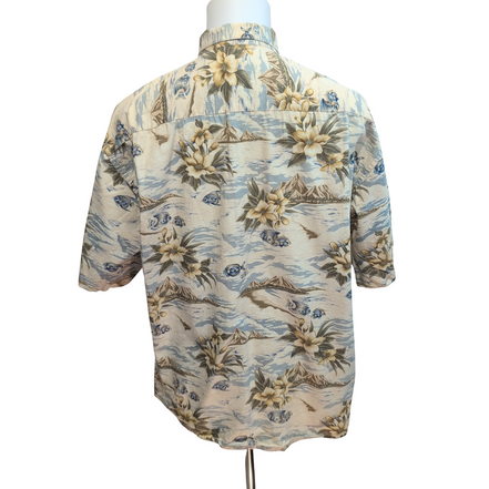 Chemise Hawaïenne Pierre Cardin XL Poissons Beige 100% Coton manches courtes